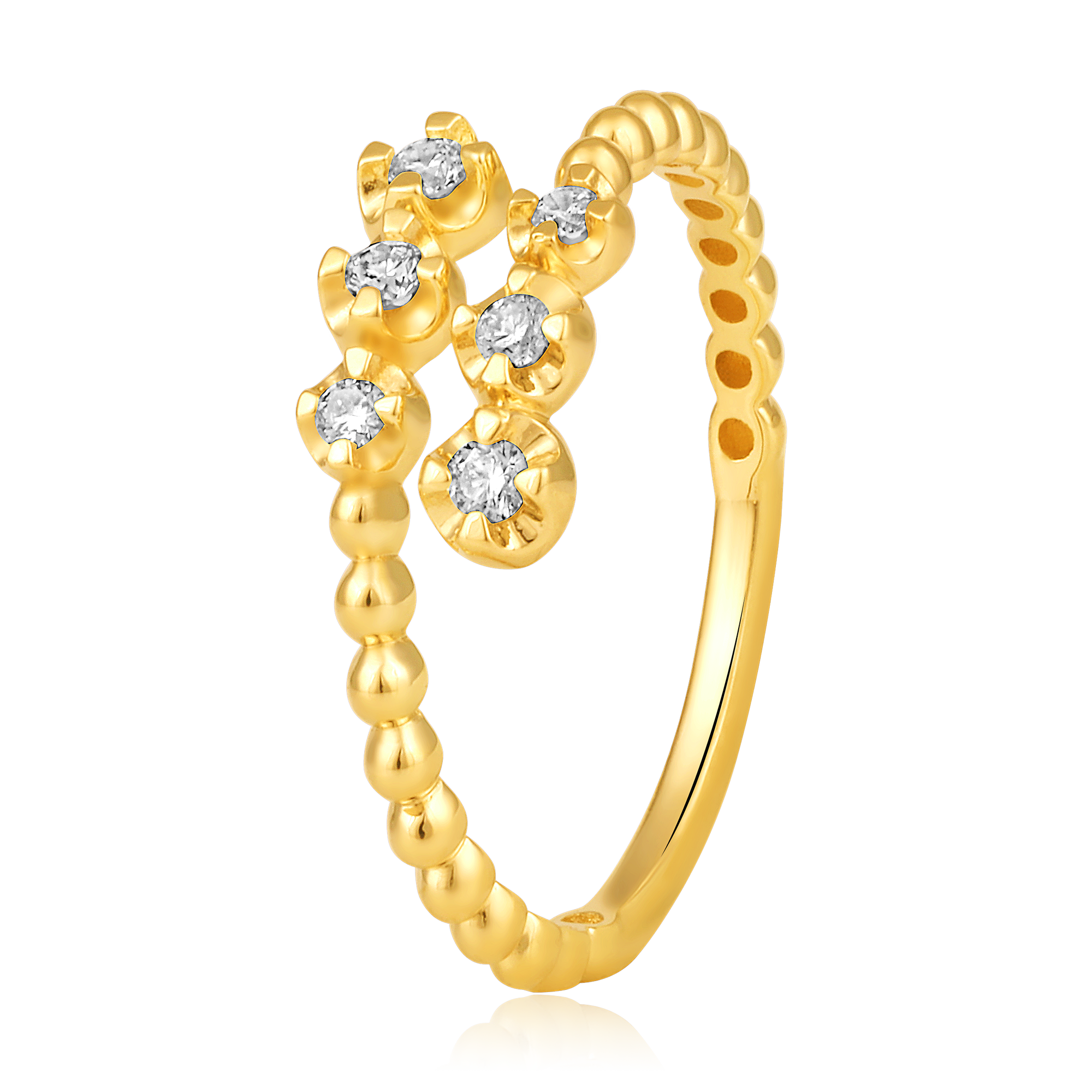 Certified 14K Gold 0.15ct Natural Diamond Beaded Open Wrap Twist Cocktail Ring