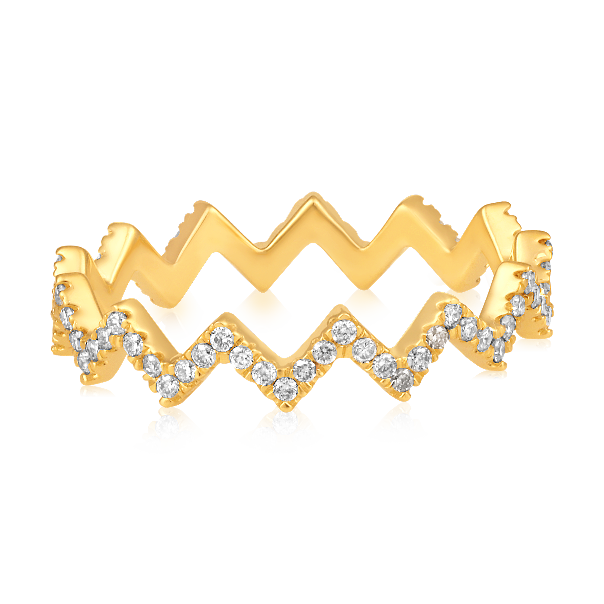 Certified 14K Gold 0.4ct Natural Diamond Zig Zag Stackable Twist Band Ring