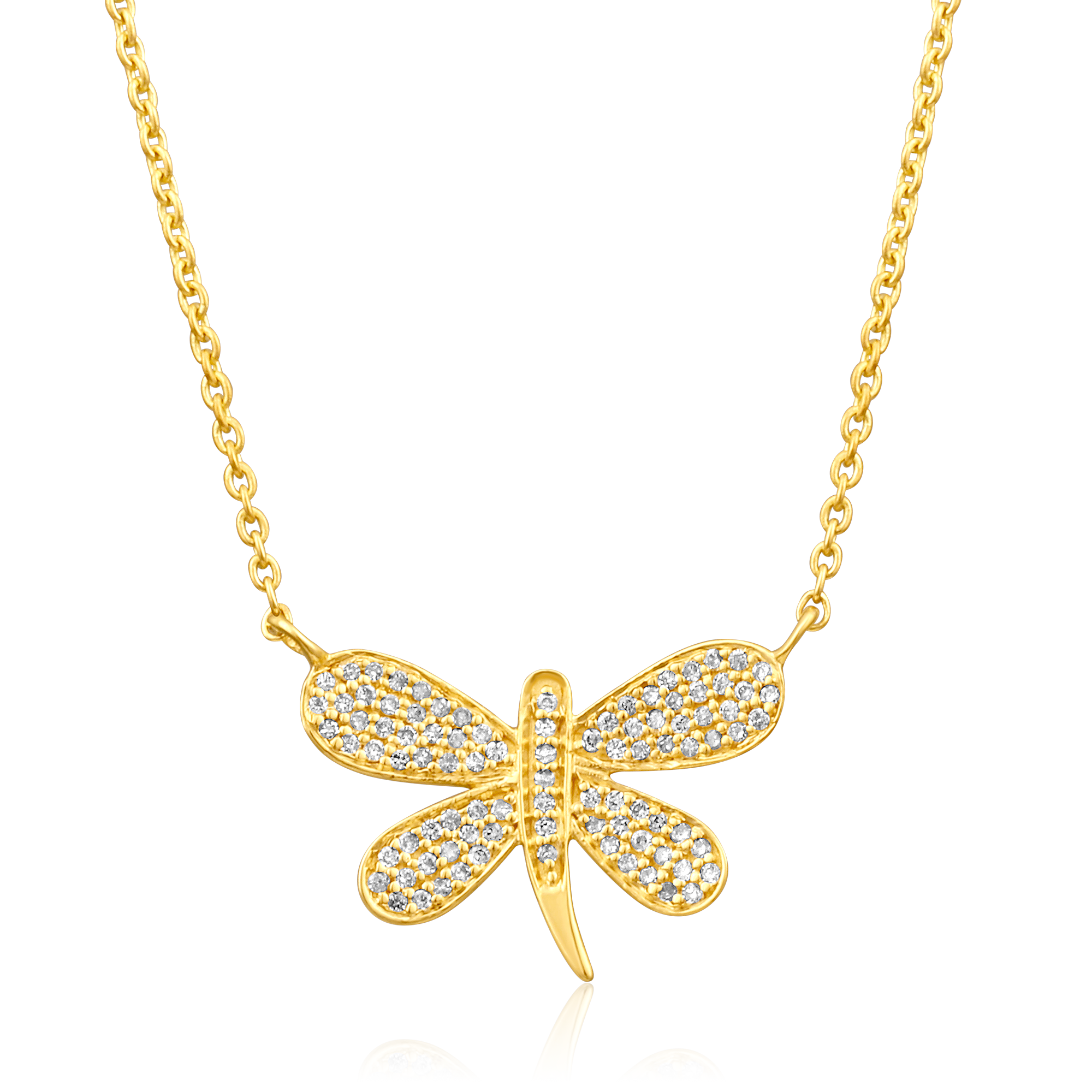 Certified 14K Gold 0.14ct Natural Diamond Dragonfly Cluster Pendant Necklace