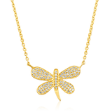 Certified 14K Gold 0.14ct Natural Diamond Dragonfly Cluster Pendant Necklace