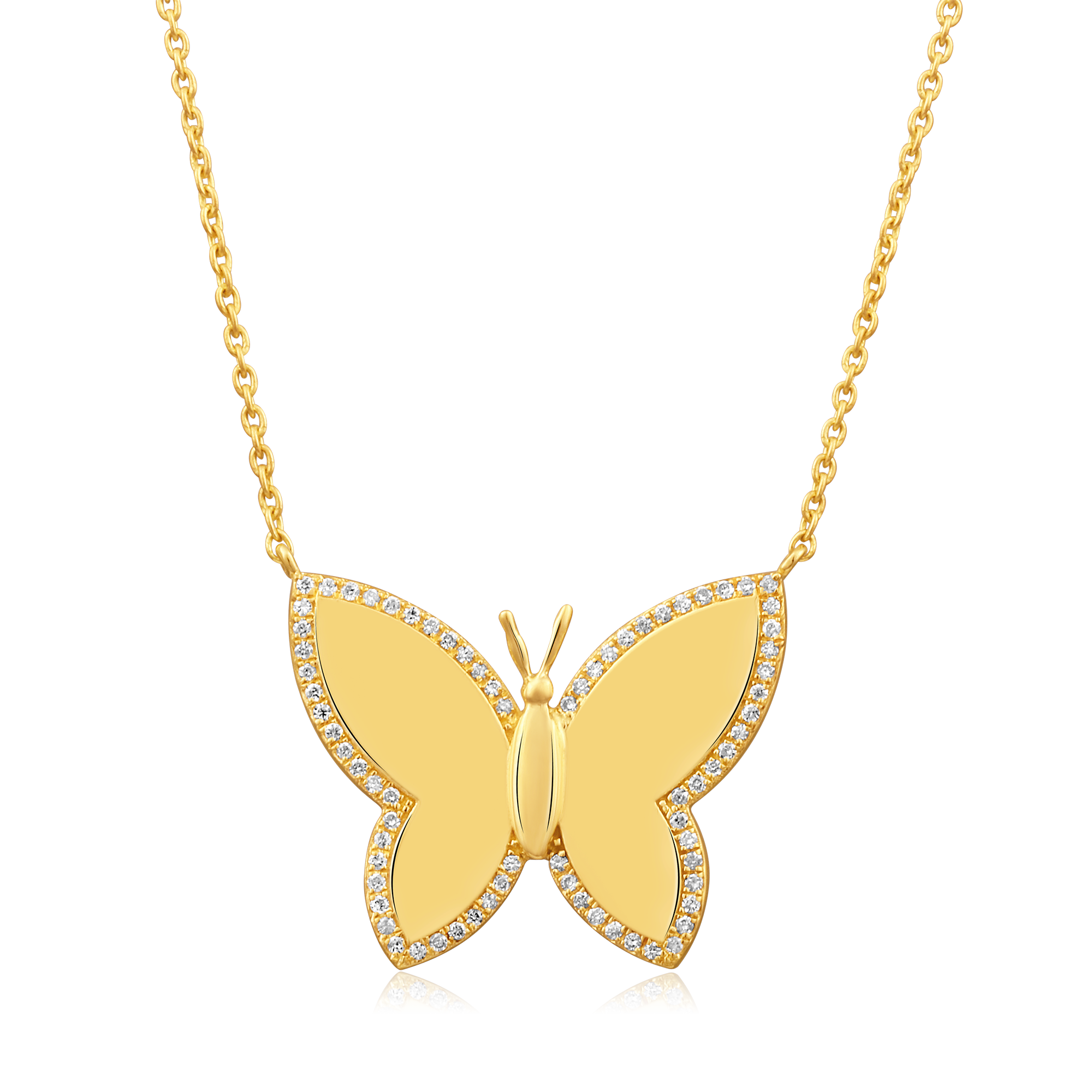 Certified 14K Gold 0.13ct Natural Diamond Butterfly Charm Pendant Necklace