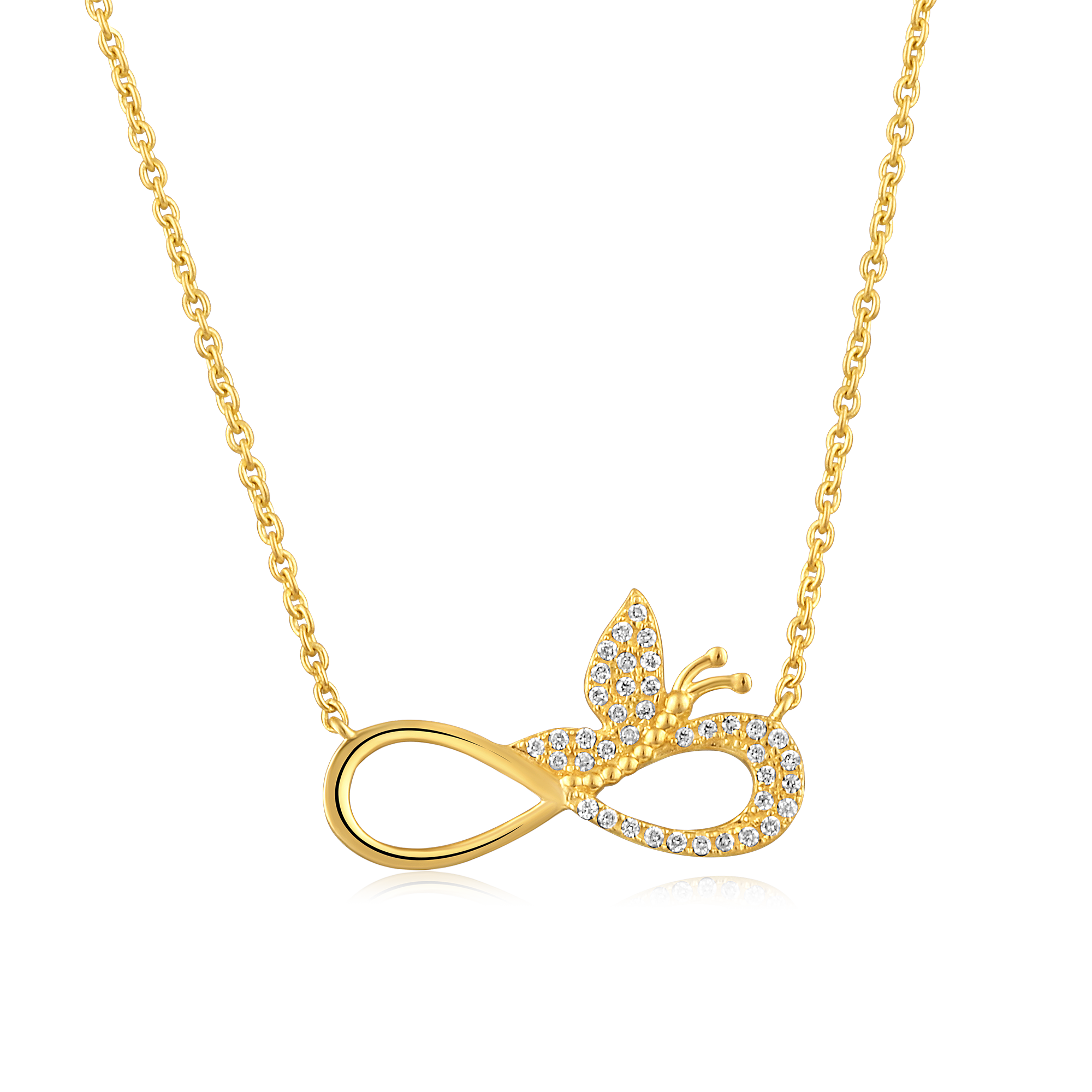 Certified 14K Gold 0.07ct Natural Diamond Infinity Butterfly Charm Necklace