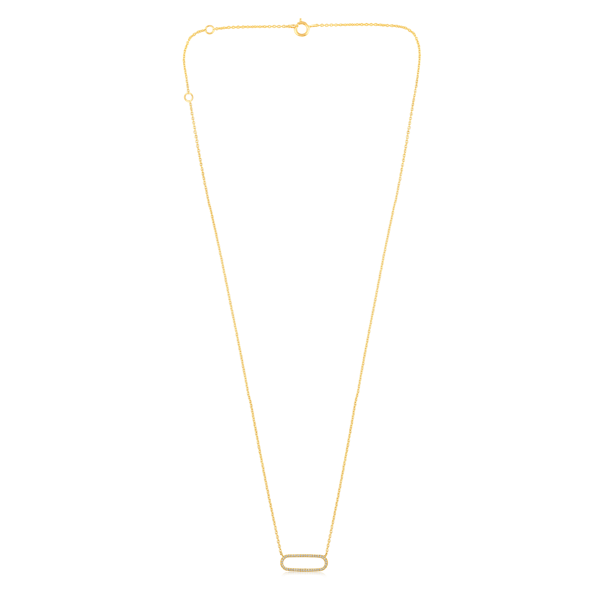 Certified 14K Gold 0.08ct Natural Diamond Paperclip Link Oblong  Necklace