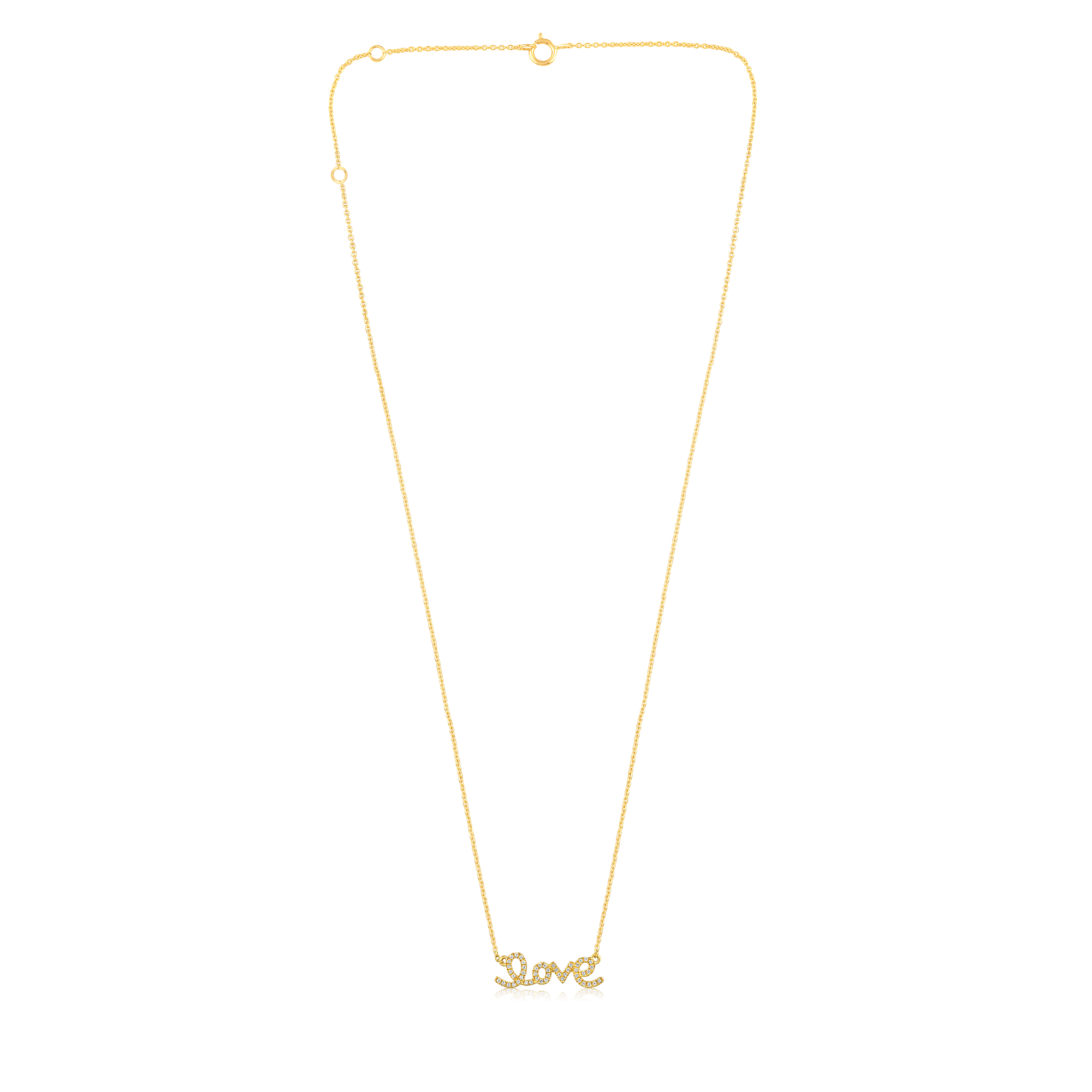 Certified 14K Gold 0.2ct Natural Diamond Love Script Love Pendant Necklace