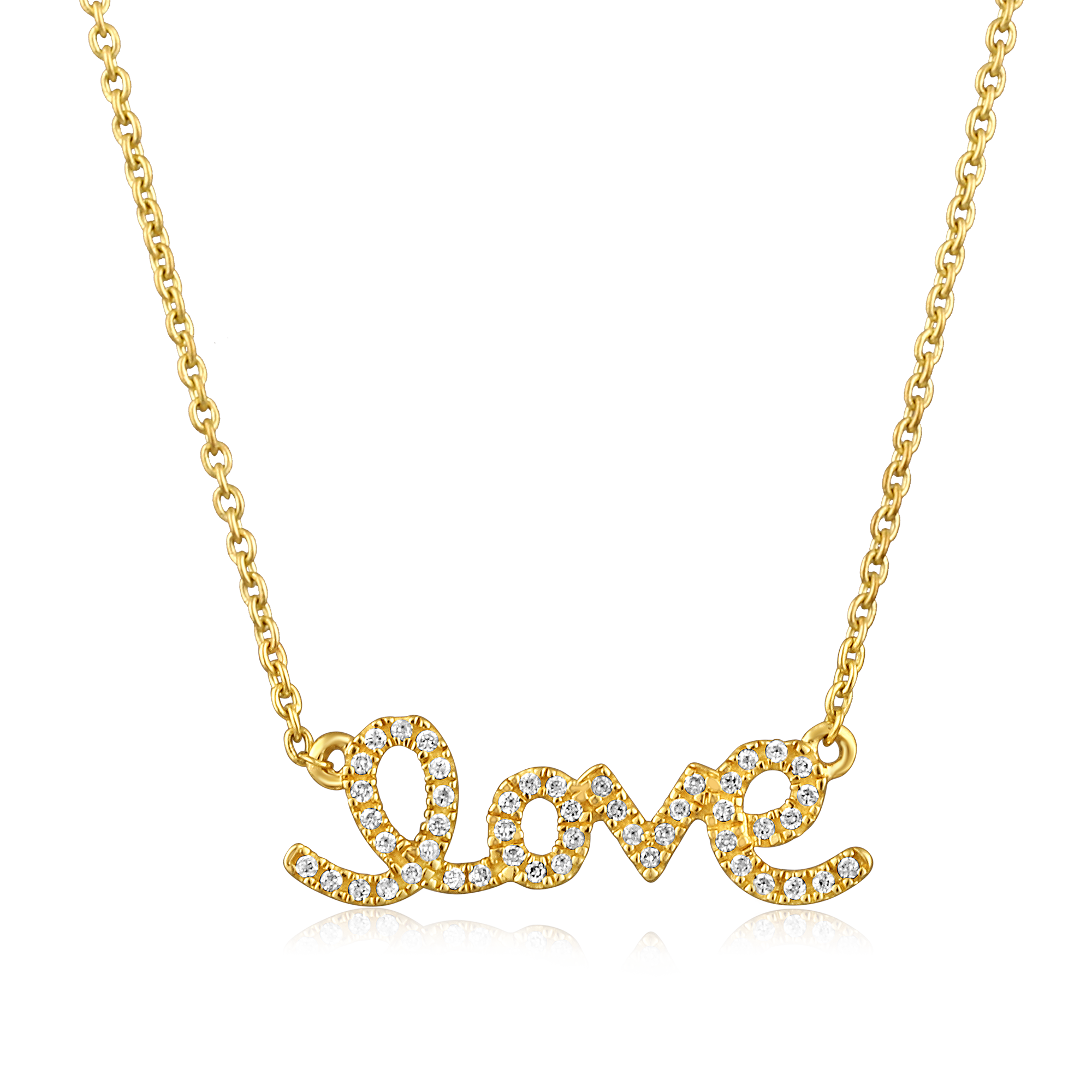 Certified 14K Gold 0.2ct Natural Diamond Love Script Love Pendant Necklace