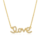 Certified 14K Gold 0.2ct Natural Diamond Love Script Love Pendant Necklace