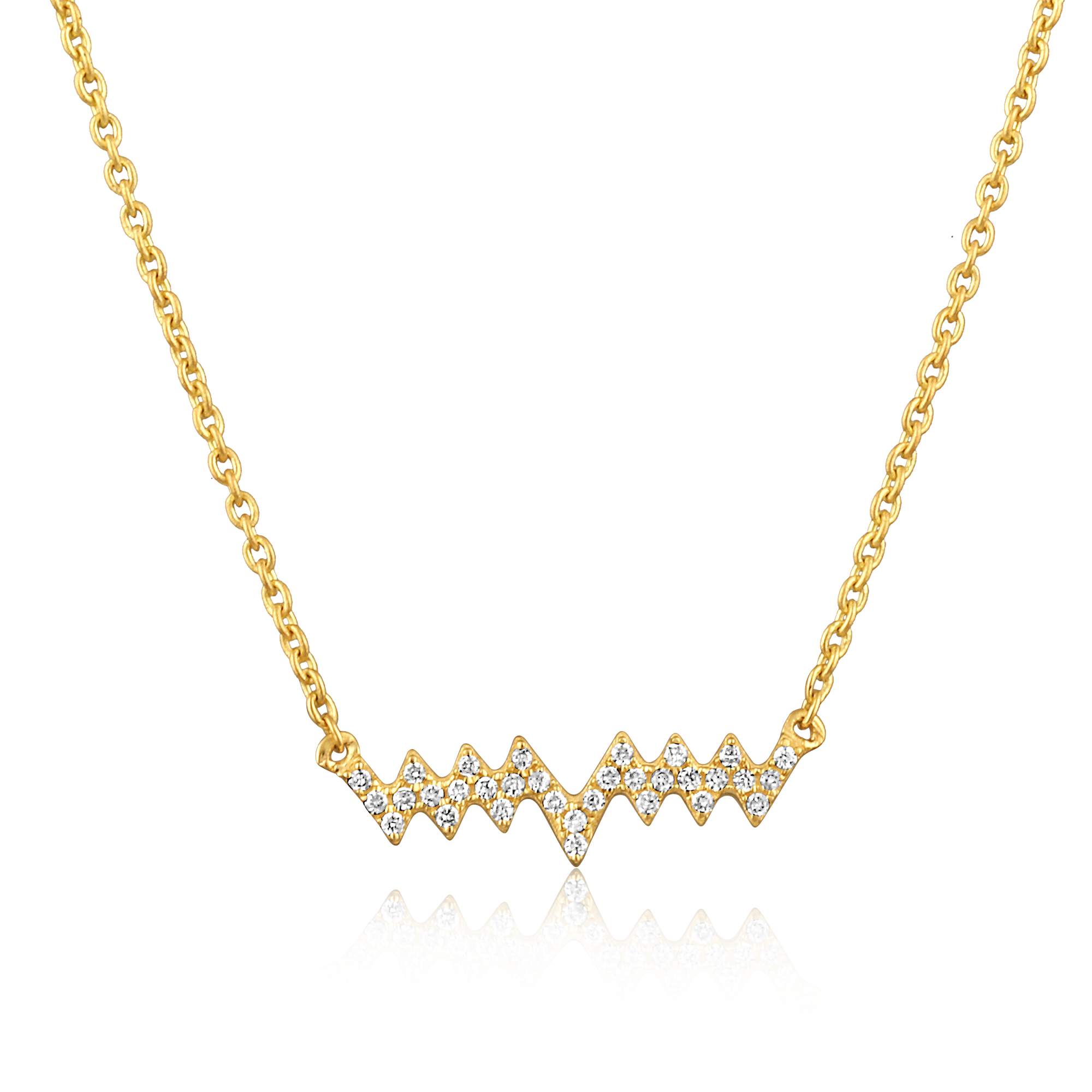 Certified 14K Gold 0.06ct Natural Diamond Heart Beat Zig Zag Mountain Necklace