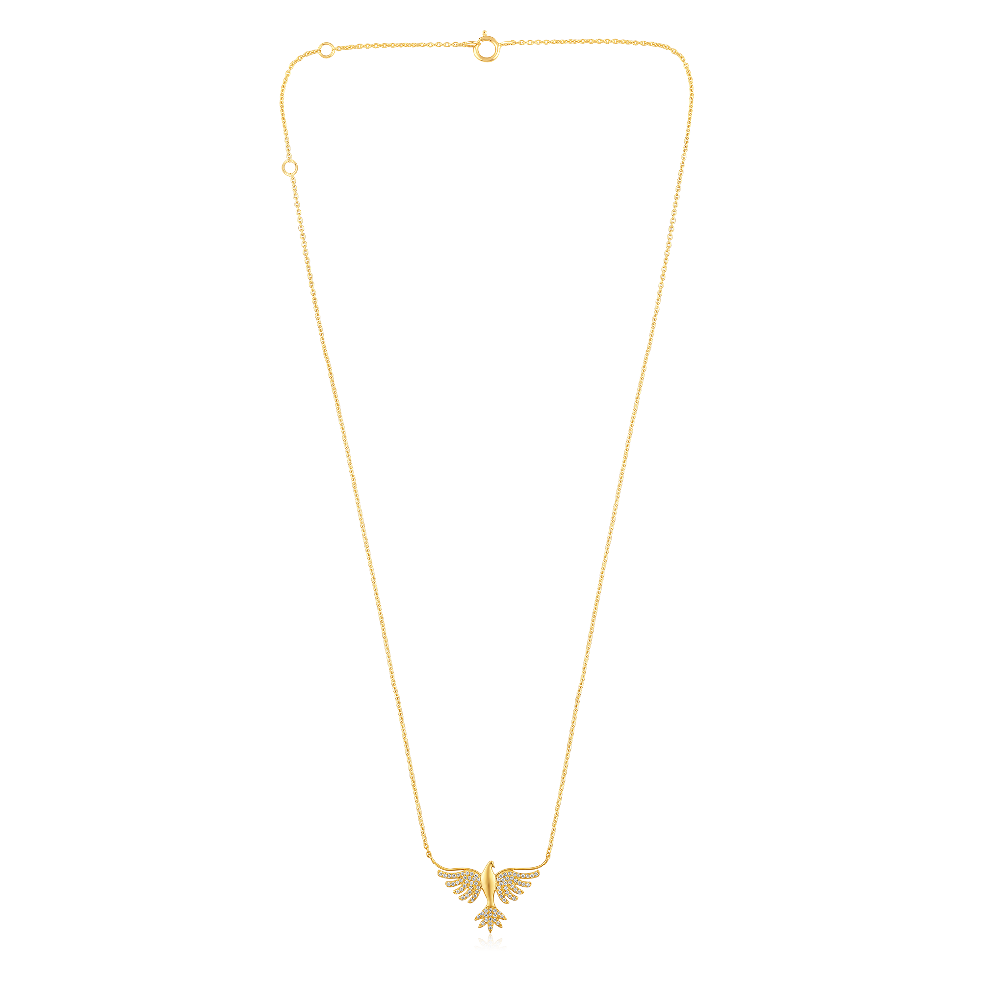 Certified 14K Gold 0.13ct Natural Diamond Phoenix Spirit Flying Eagle  Necklace