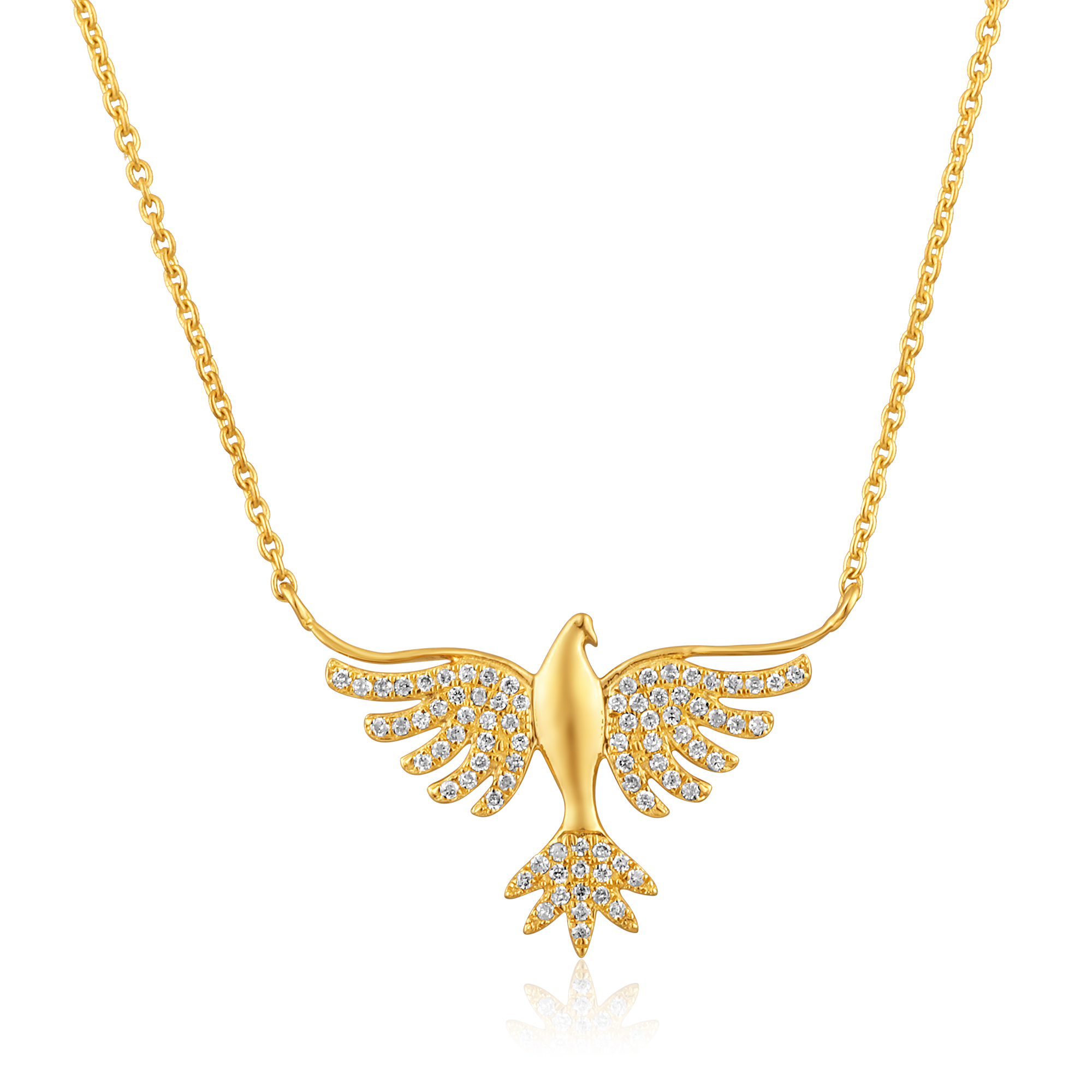 Certified 14K Gold 0.13ct Natural Diamond Phoenix Spirit Flying Eagle  Necklace