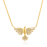 Certified 14K Gold 0.13ct Natural Diamond Phoenix Spirit Flying Eagle  Necklace