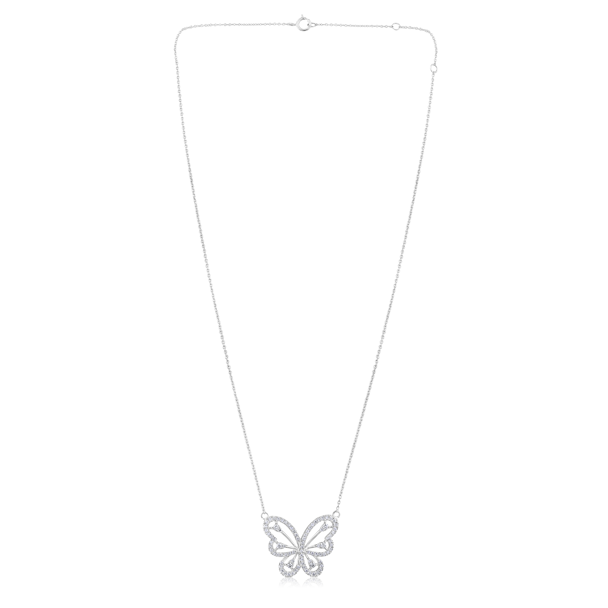 Certified 14K Gold 0.6ct Natural Diamond Butterfly Charm Pendant Necklace