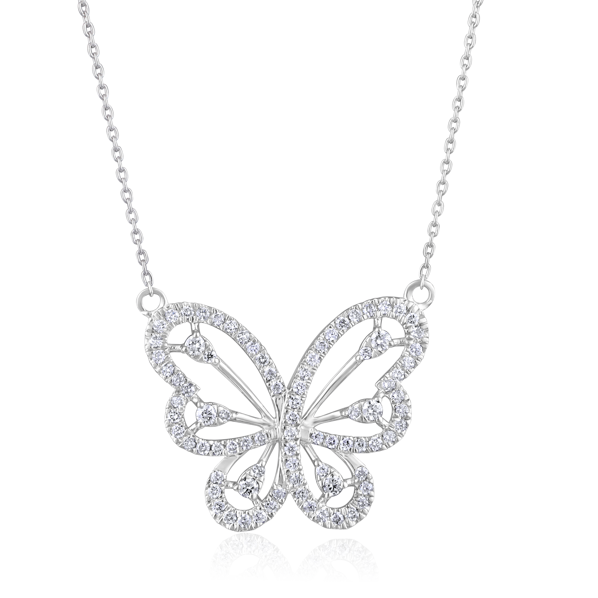 Certified 14K Gold 0.6ct Natural Diamond Butterfly Charm Pendant Necklace