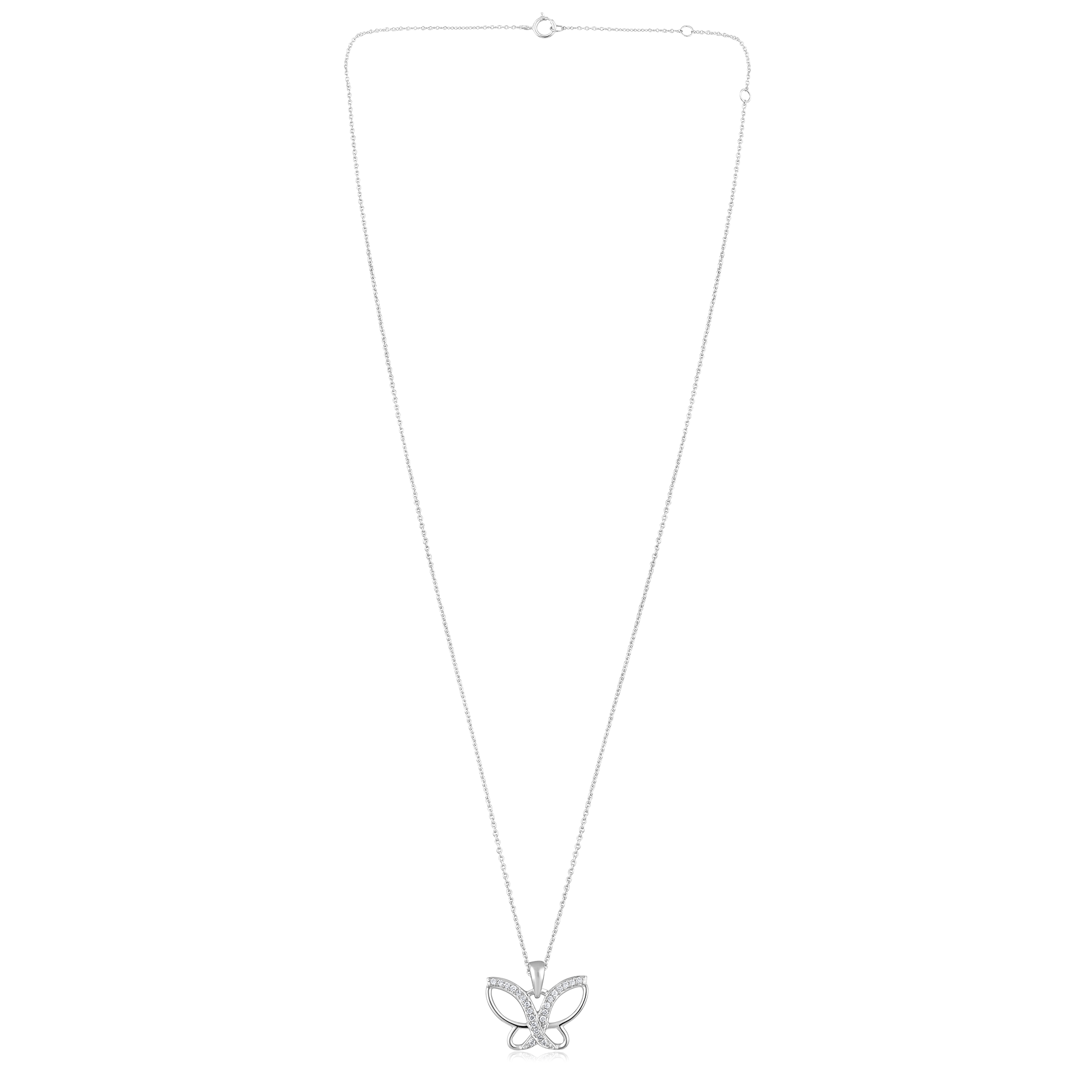 Certified 14K Gold 0.11ct Natural Diamond Delicate Butterfly Charm Necklace