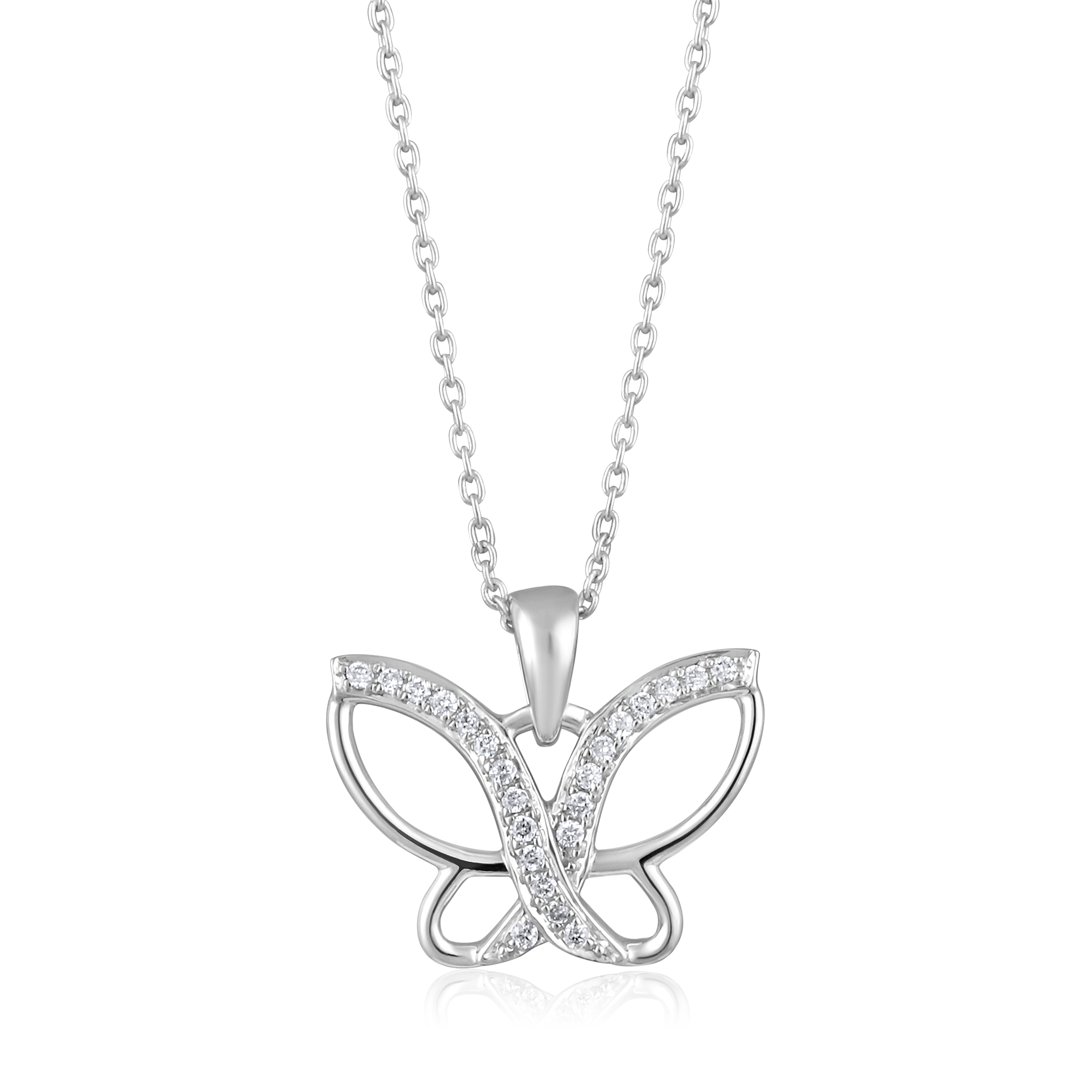 Certified 14K Gold 0.11ct Natural Diamond Delicate Butterfly Charm Necklace