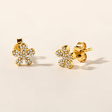 Certified 14K Gold 0.11ct Natural Diamond Floral Everyday Delicate Stud Earrings