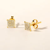 Certified 14K Gold 0.13ct Natural Diamond Rhombus Square Cluster Stud Earrings