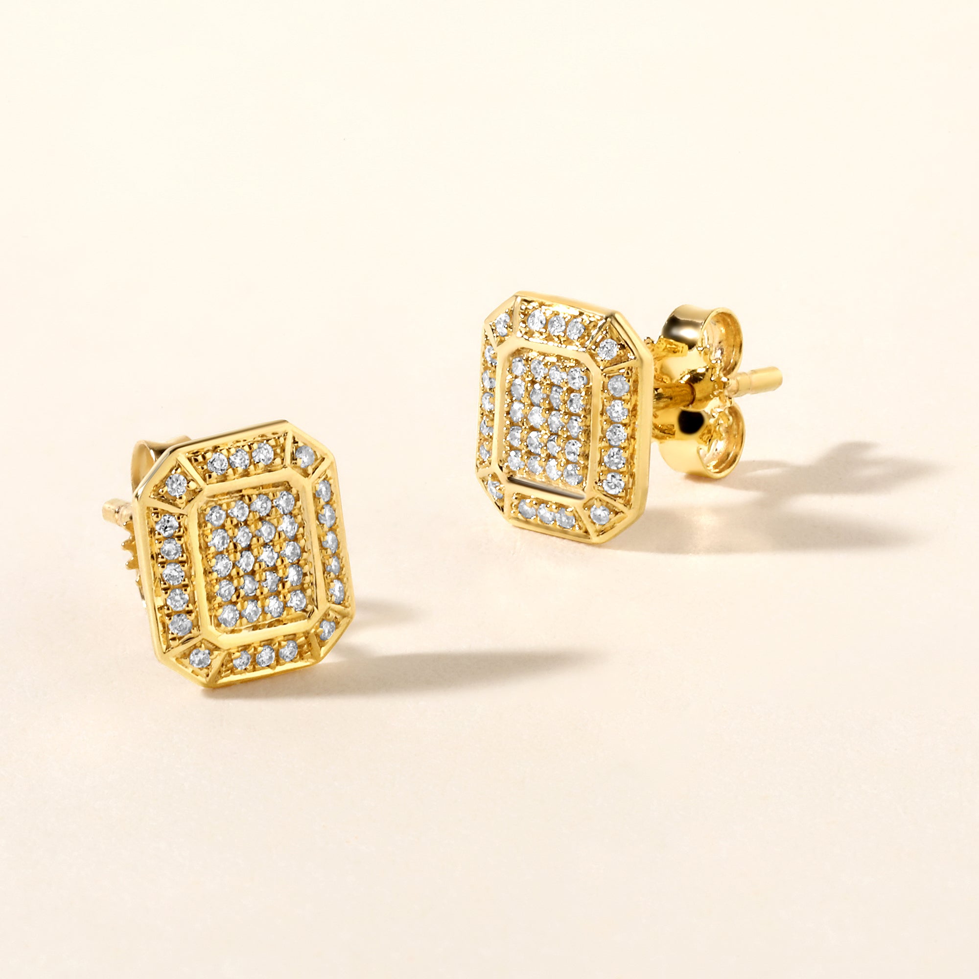 Certified 14K Gold 0.14ct Natural Diamond Geometric Halo Cluster Stud Earrings