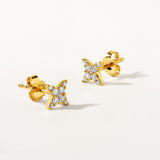 Certified 14K Gold 0.2ct Natural Diamond Morning Star X Delicate Stud Earrings