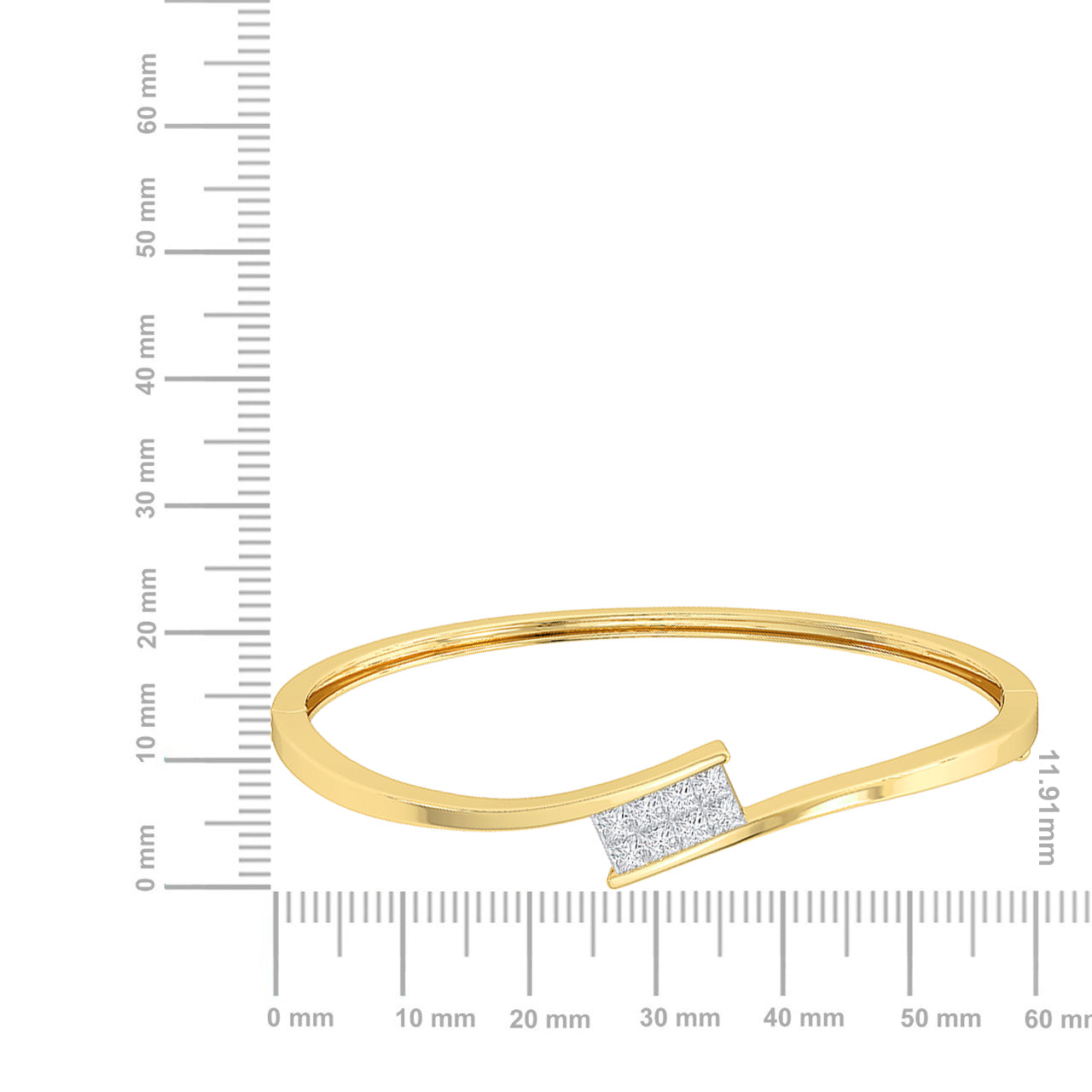 Certified 14K Gold  1.4ct Natural Diamond Twisted Rectangle Channel Bangle Bracelet