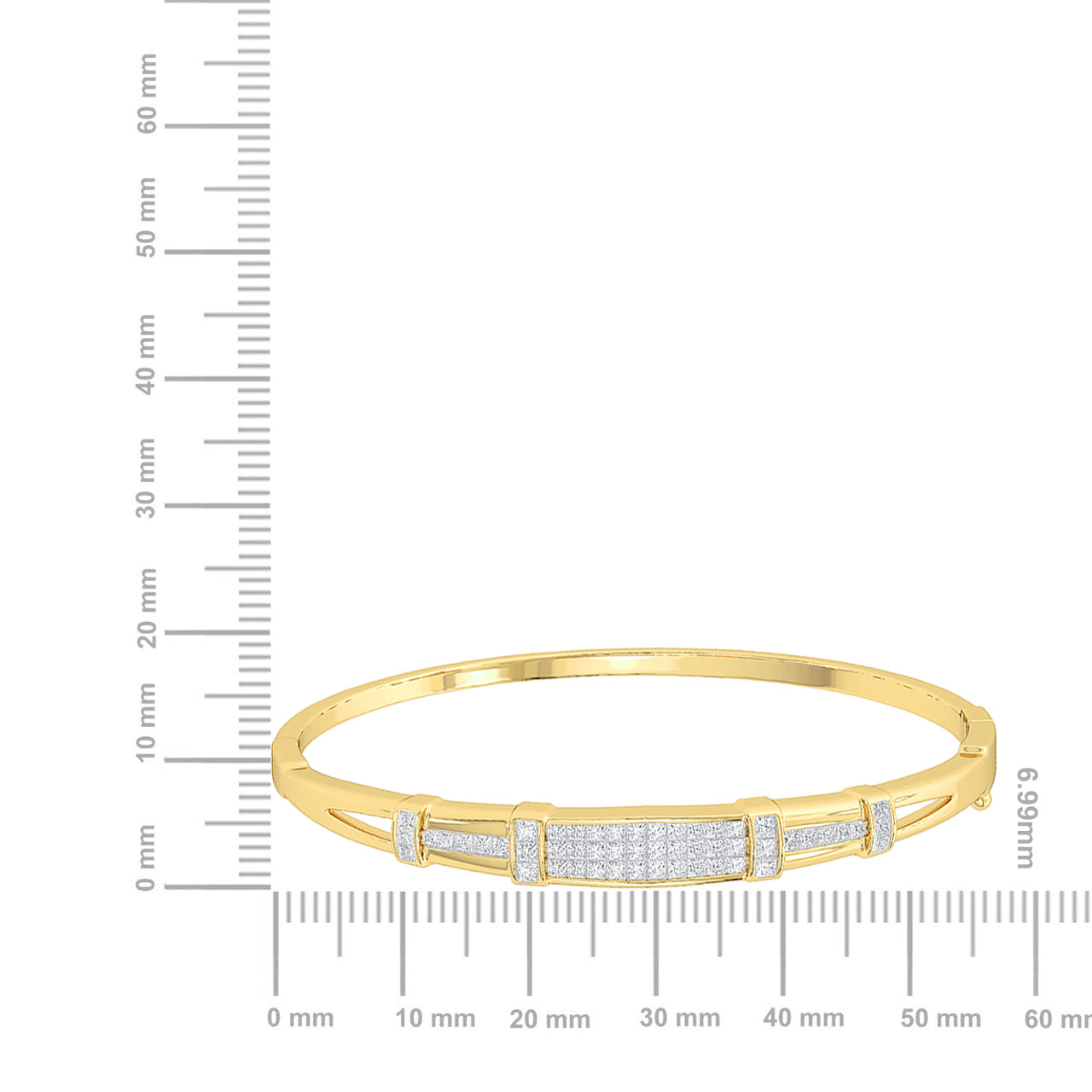 Certified 14K Gold  1.66ct Natural Diamond Princess 3 Bar Channel Rectangle Bracelet