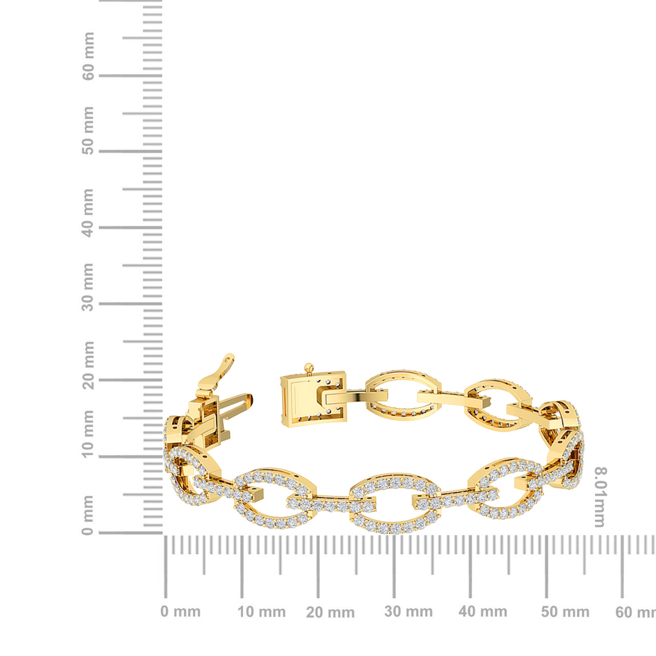 Certified 14K Gold  2.3ct Natural Diamond Link Chain Medium Cuff Bracelet