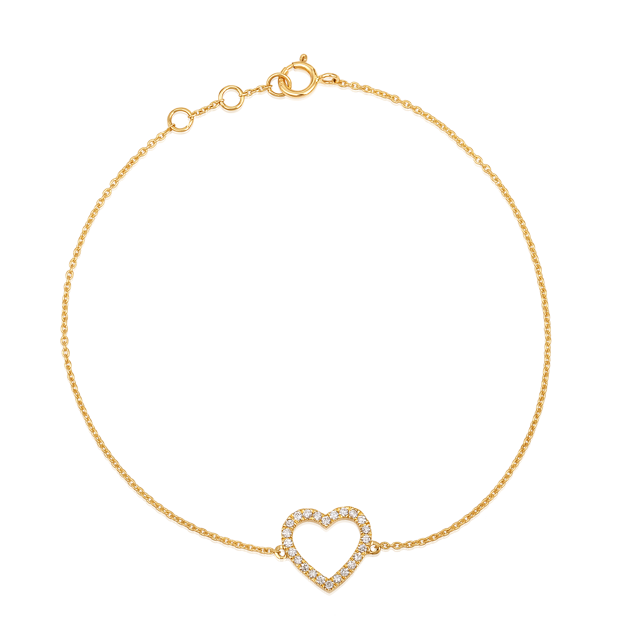 Certified 14K Gold 0.12ct Natural Diamond Hert Love Delicate Chain Bracelet