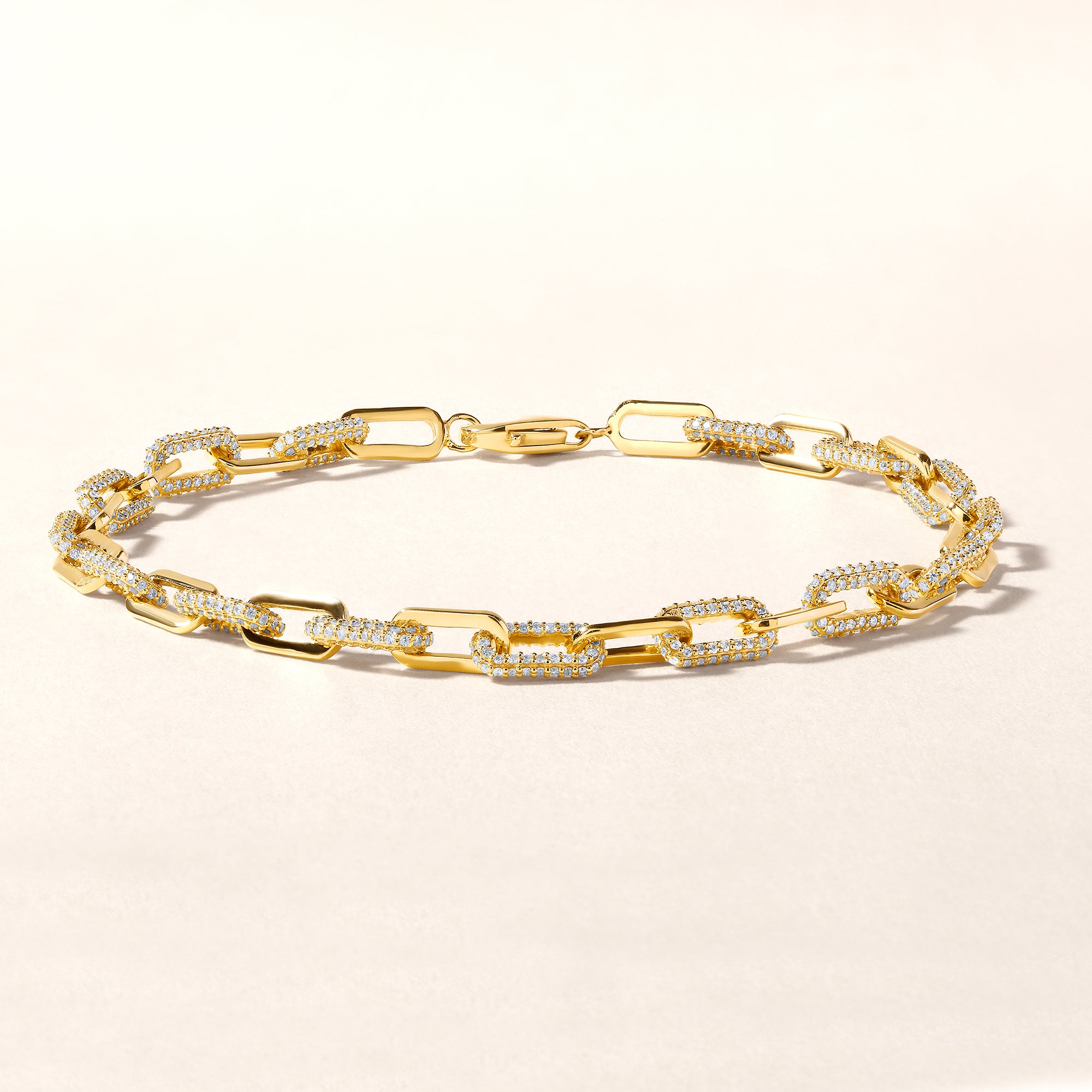 Certified 14K Gold 1.63ct Natural Diamond  Pave Paperclip Link Chain Bracelet