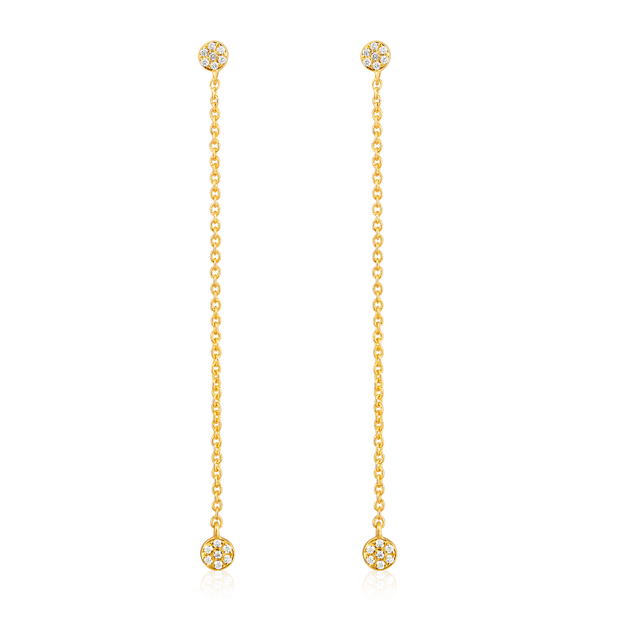 Certified 14K Gold 0.1ct Natural Diamond Cluster Chain Drop Long Earrings