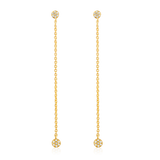 Certified 14K Gold 0.1ct Natural Diamond Cluster Chain Drop Long Earrings