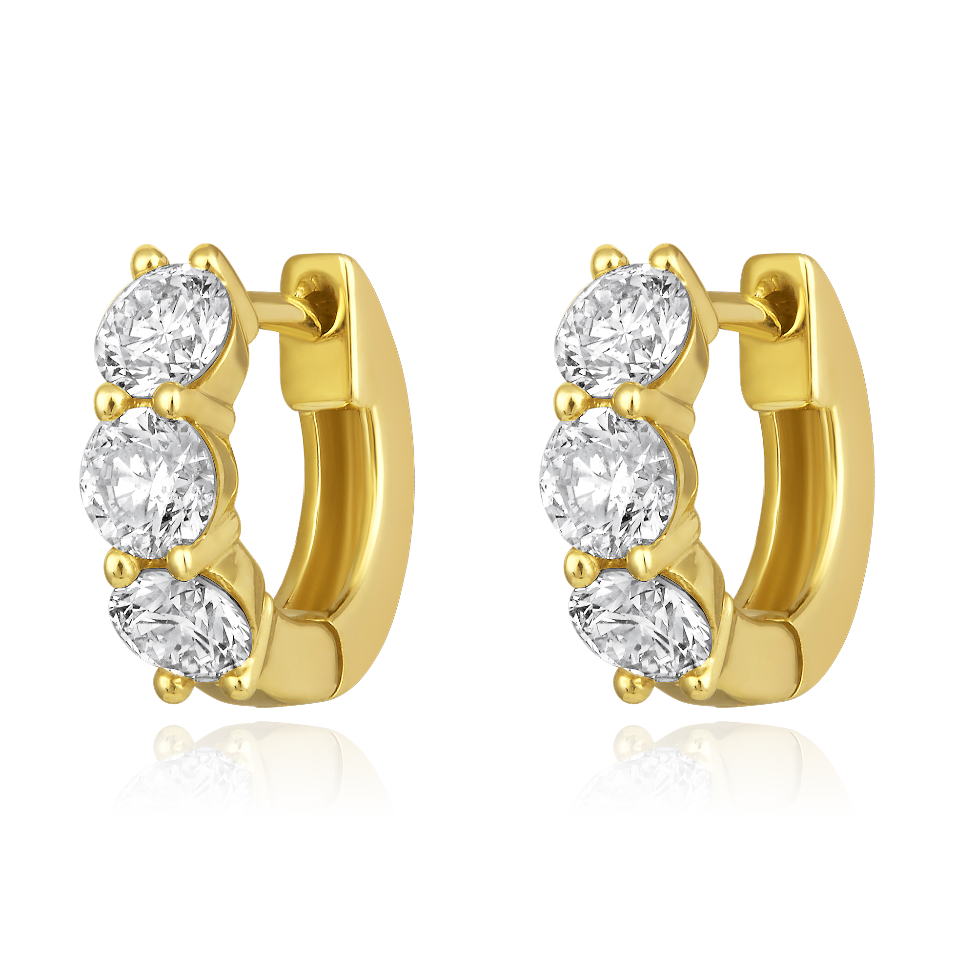 Certified 14K Gold 1.3ct Natural Diamond Classic Mini Hoop Huggie Earrings