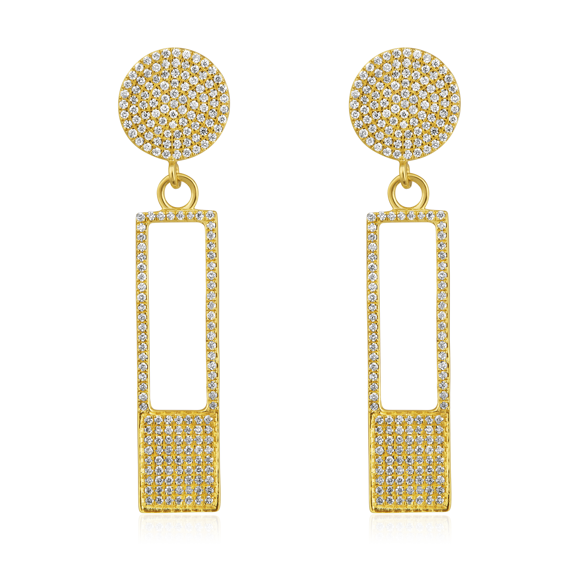 Certified 14K Gold 0.7ct Natural Diamond Rectangular Boho Drop Long Earrings