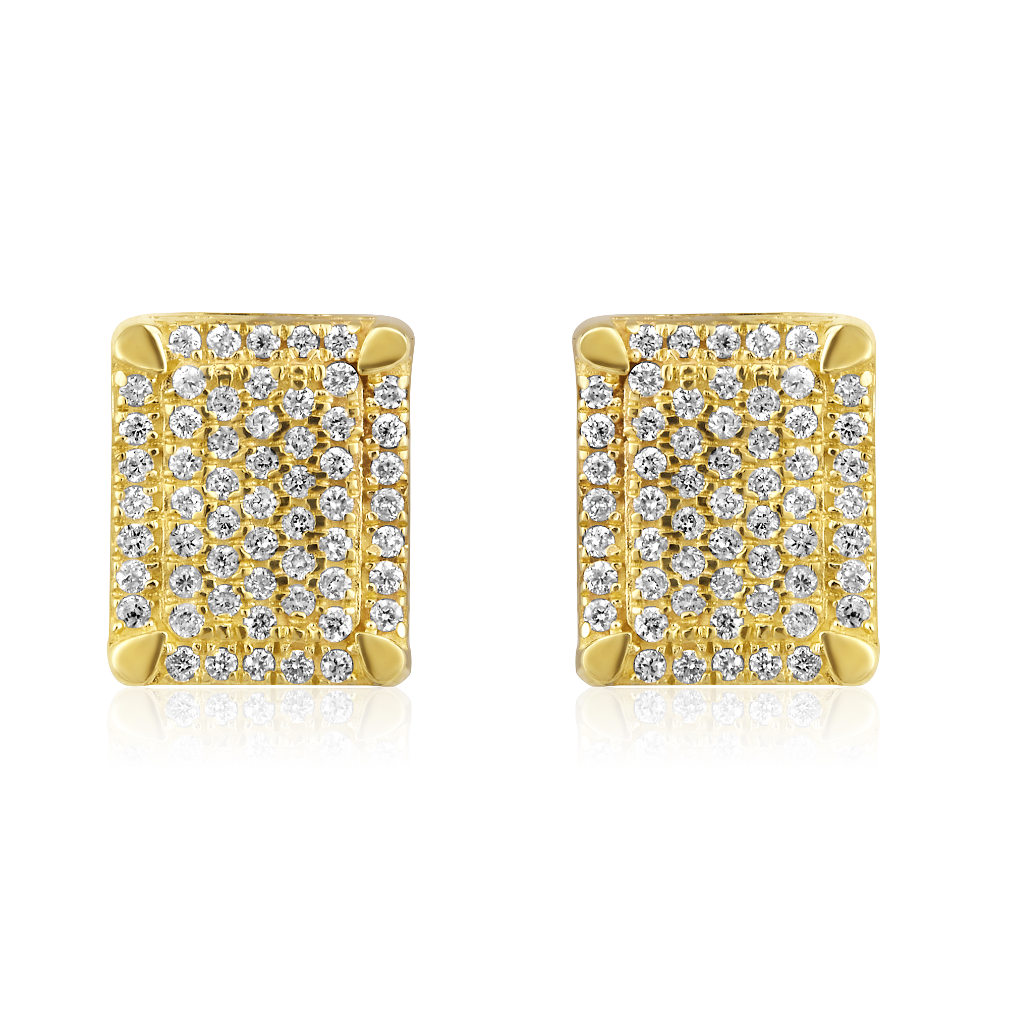 Certified 14K Gold 0.2ct Natural Diamond Rectangle Halo Cluster Stud Earrings