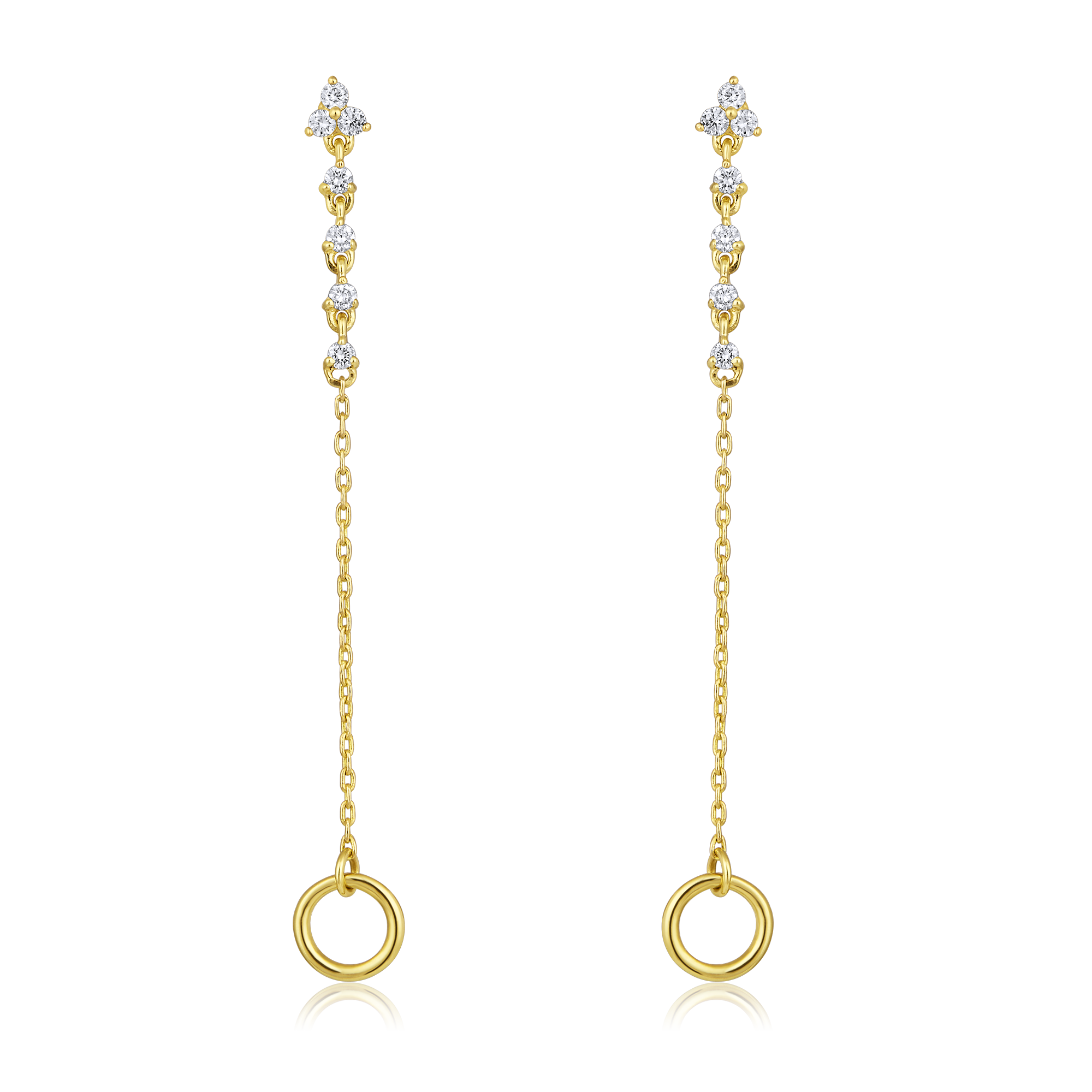 Certified 14K Gold 0.3ct Natural Diamond Trio Delicate Chain Drop Earrings