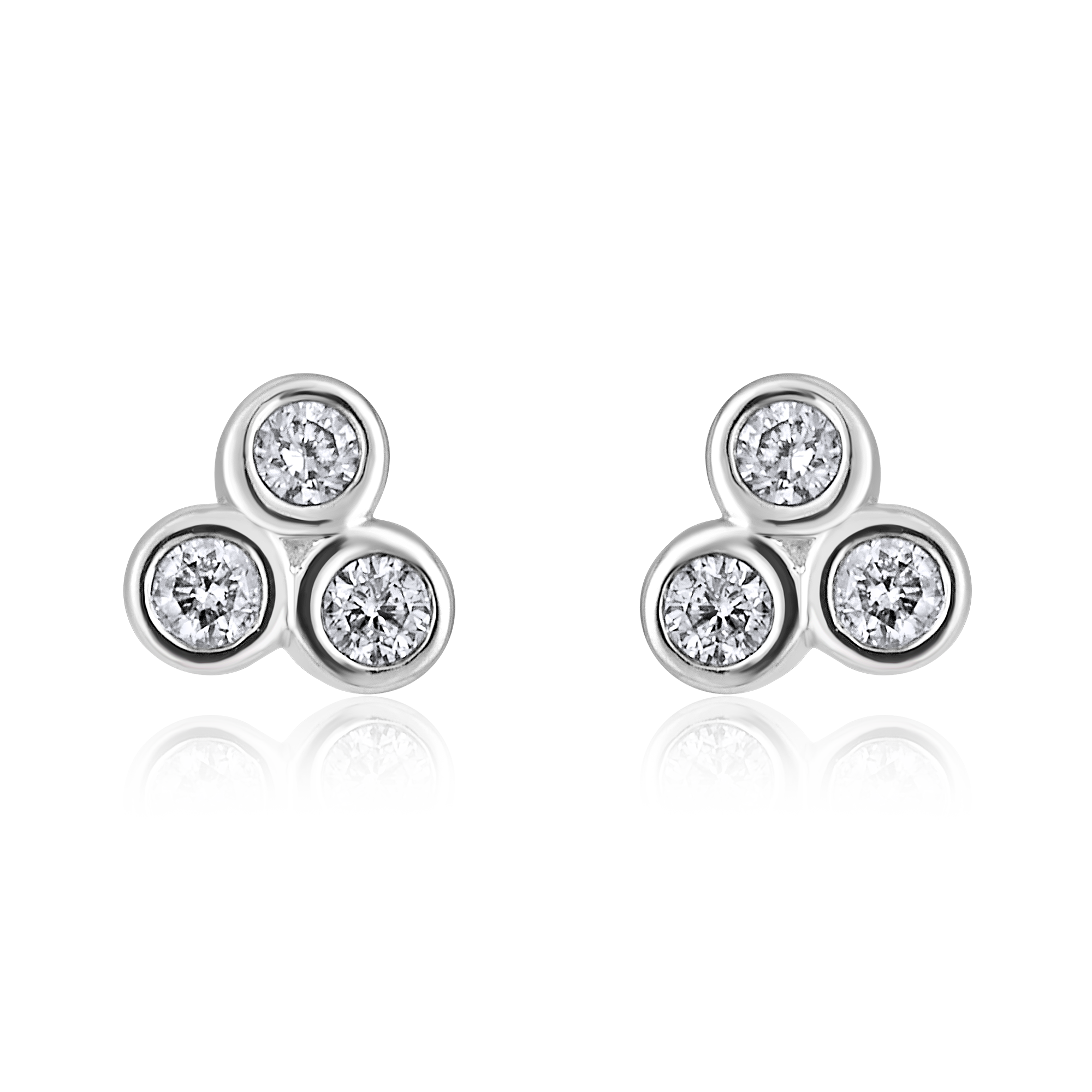 Certified 14K Gold 0.11ct Natural Diamond Trio Bezel Delicate Stud Earrings