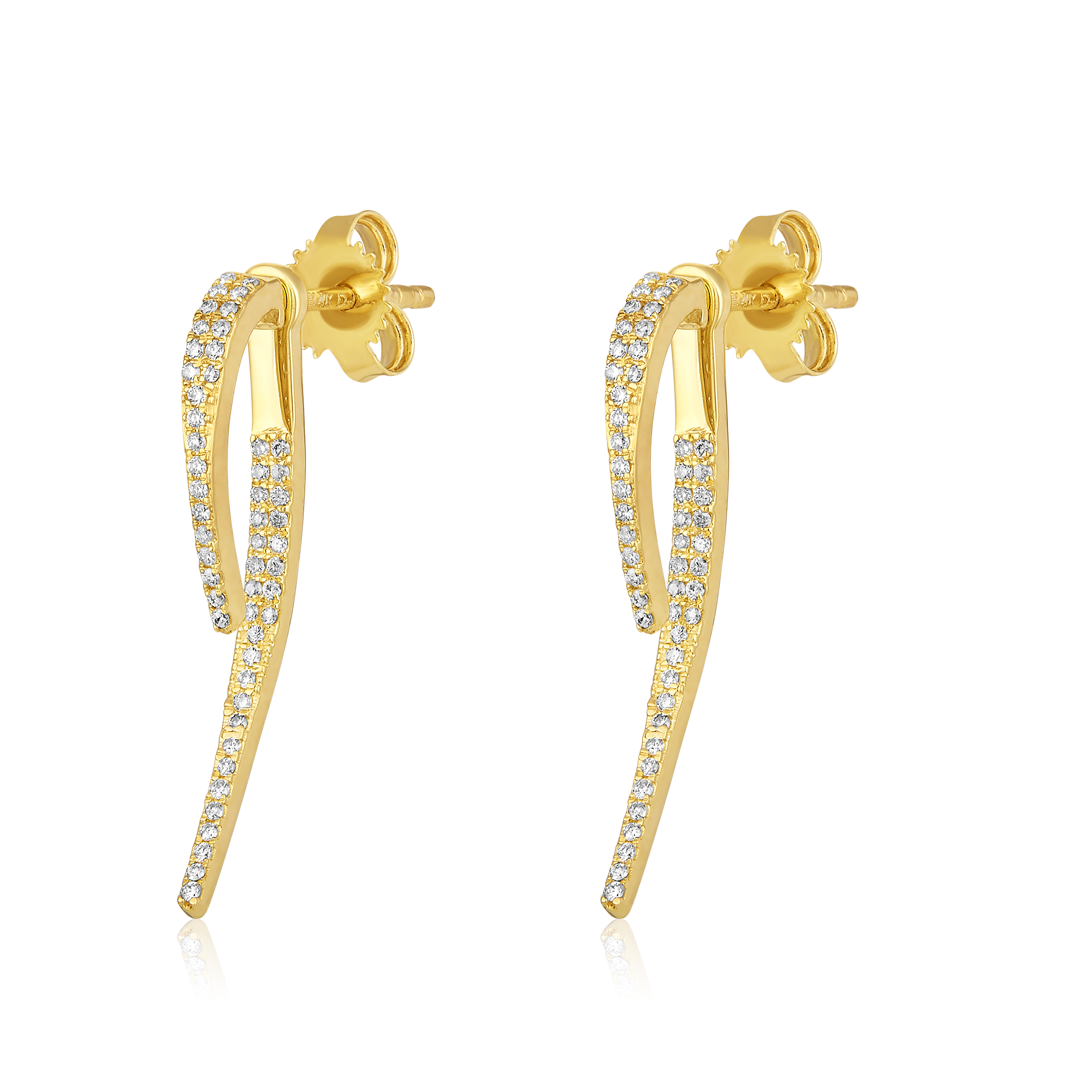 Certified 14K Gold 0.2ct Natural Diamond Designer Delicate Nail Stud Earrings