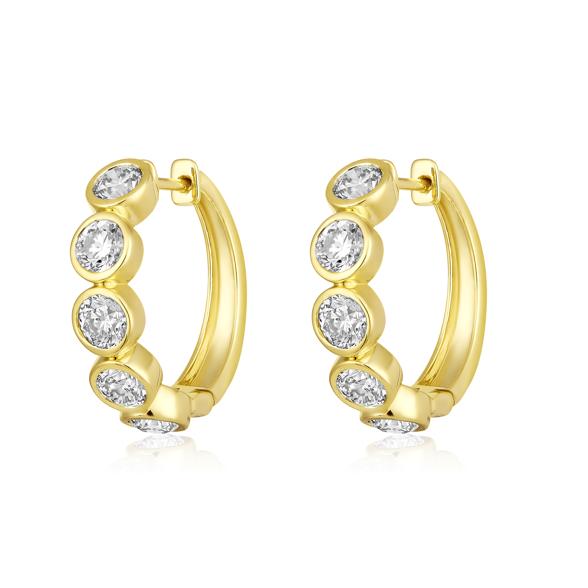 Certified 14K Gold 2.53ct Natural Diamond Classic Delicate Bezel Hoop Earrings