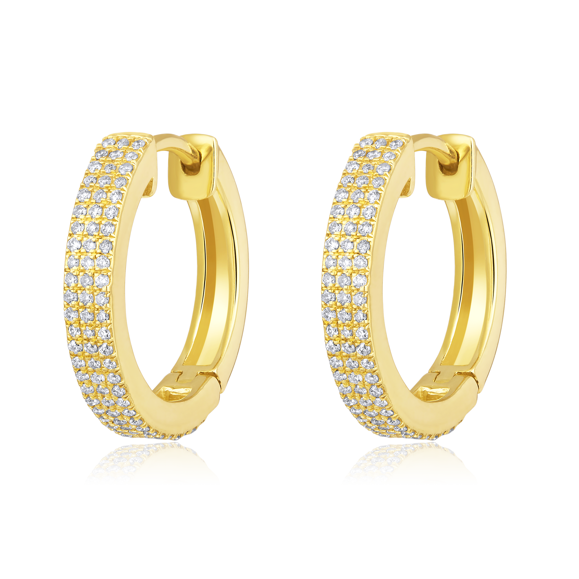 Certified 14K Gold 0.3ct Natural Diamond 3 Row Cluster Huggie Hoop Earrings