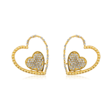 Certified 14K Gold 0.2ct Natural Diamond 2 Heart Love Cluster Stud Earrings