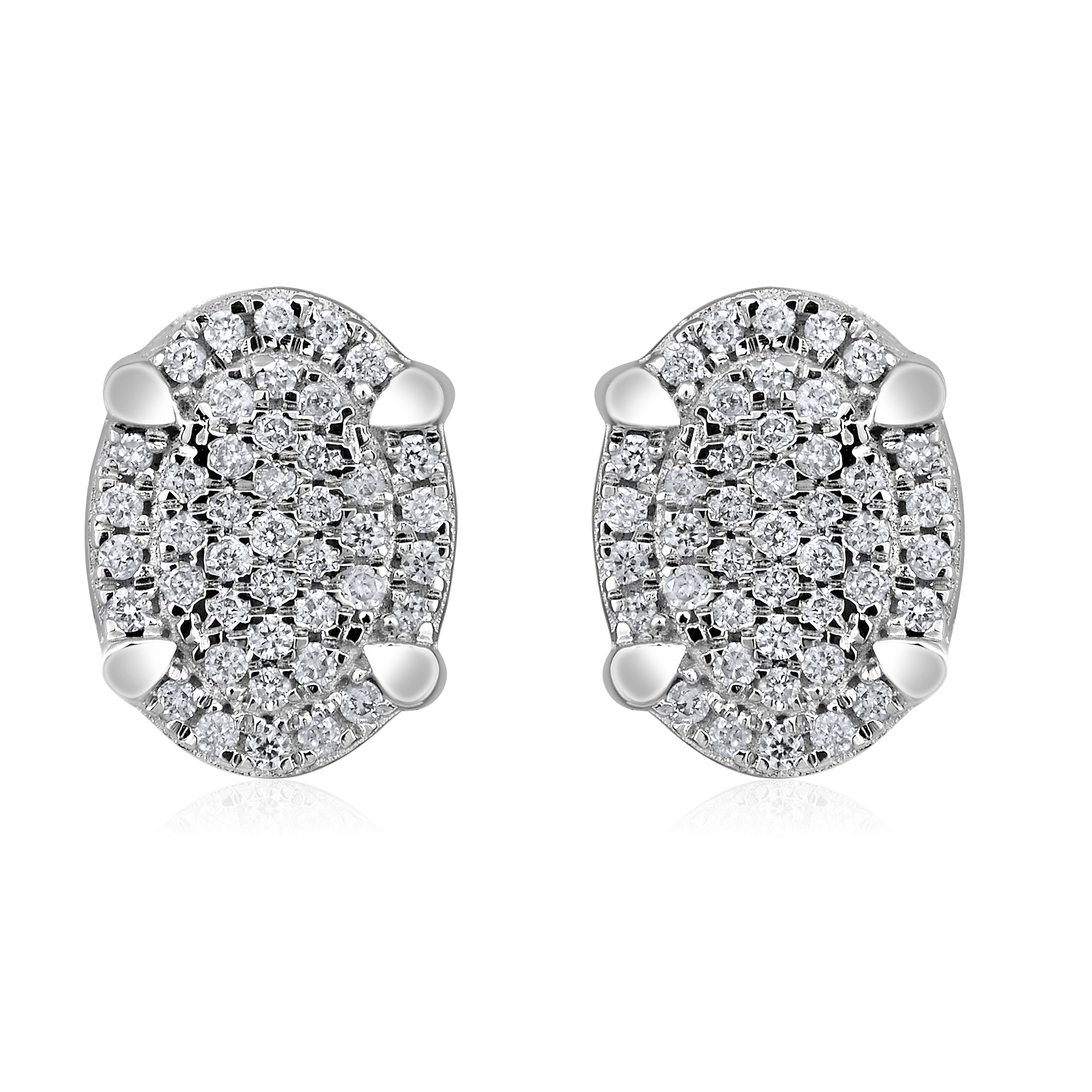 Certified 14K Gold 0.14ct Natural Diamond Oval Halo Cluster Stud Earrings