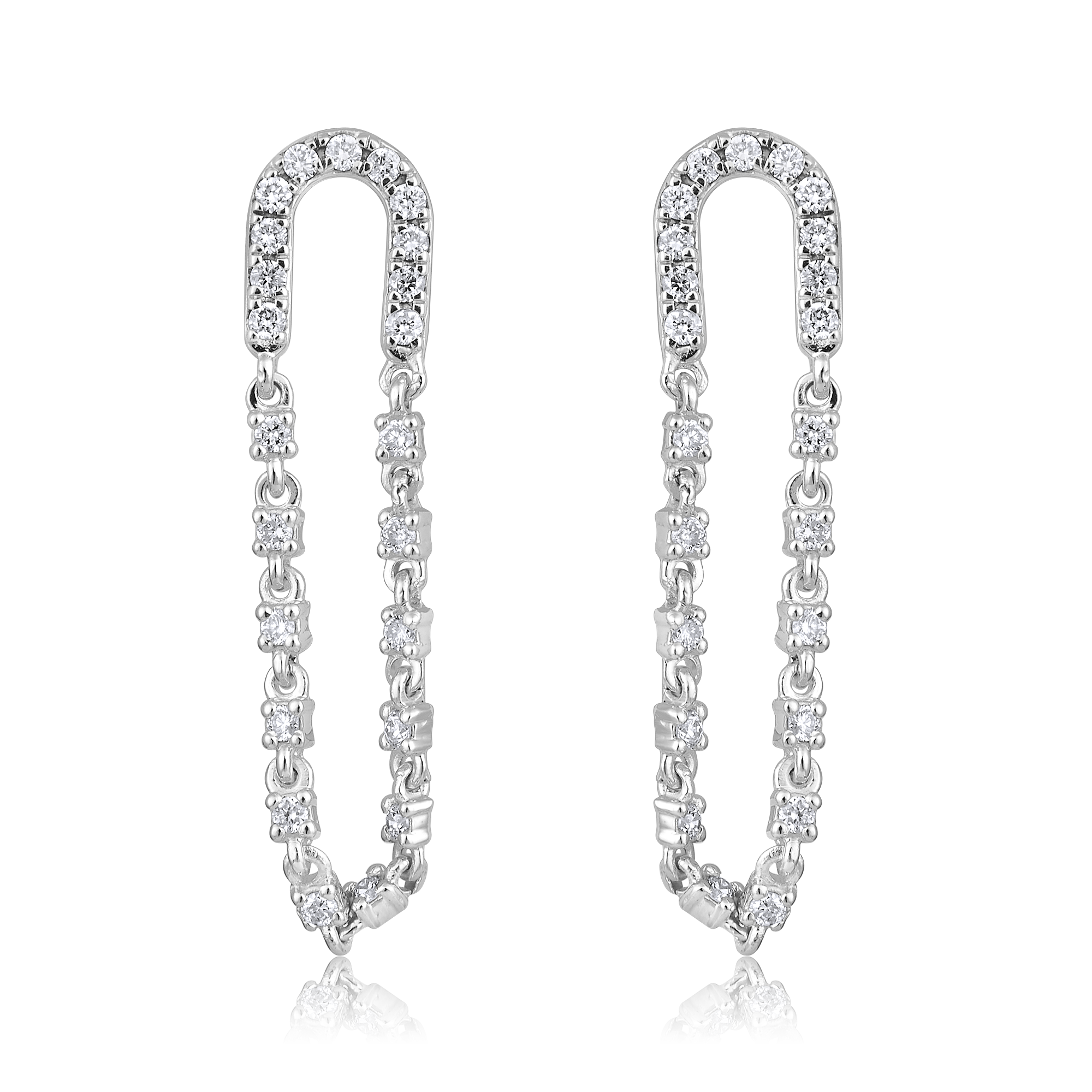 Certified 14K Gold 0.4ct Natural Diamond Paperclip Hoop horeseshoe Earrings