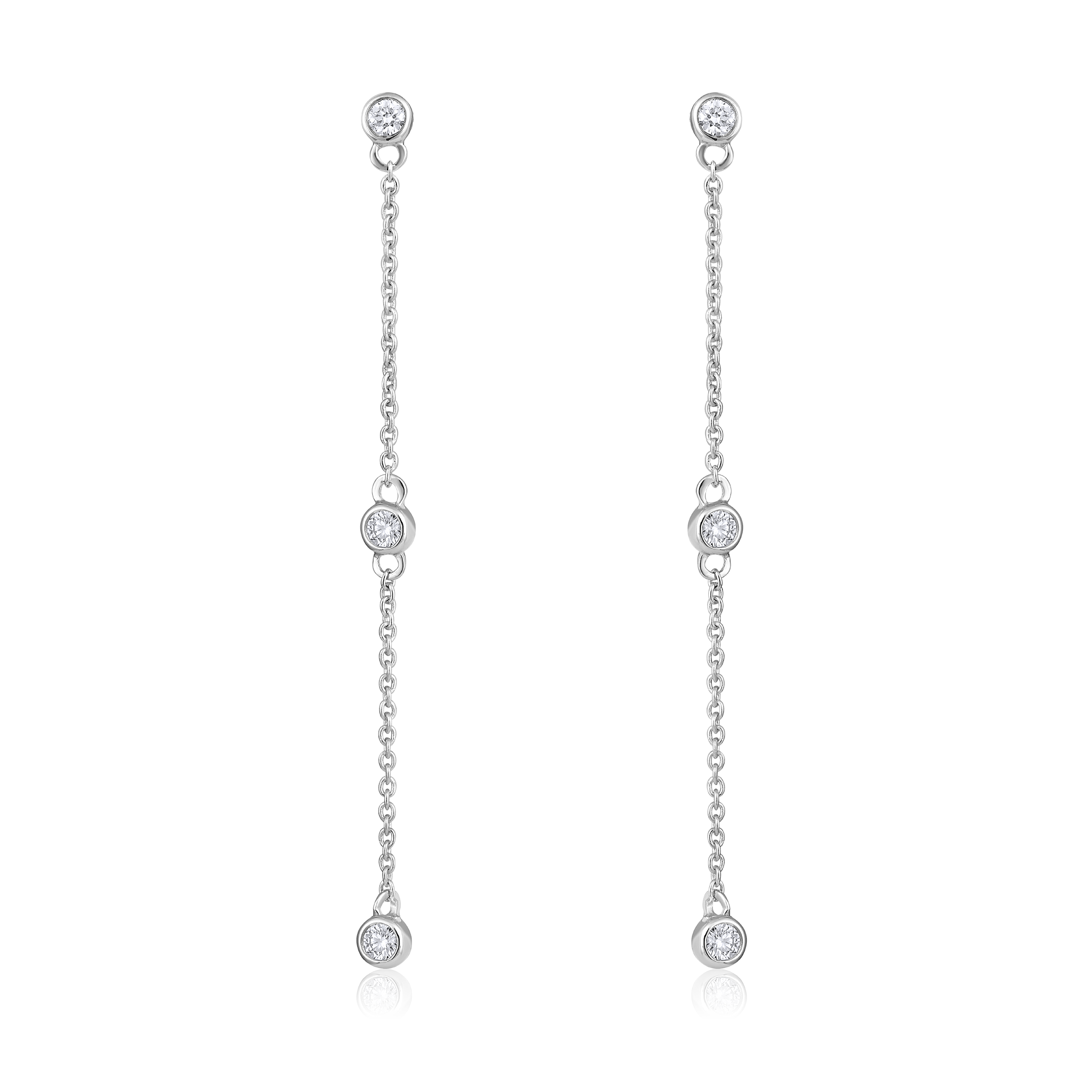 Certified 14K Gold 0.2ct Natural Diamond Bezel Delicate Station Drop Earrings