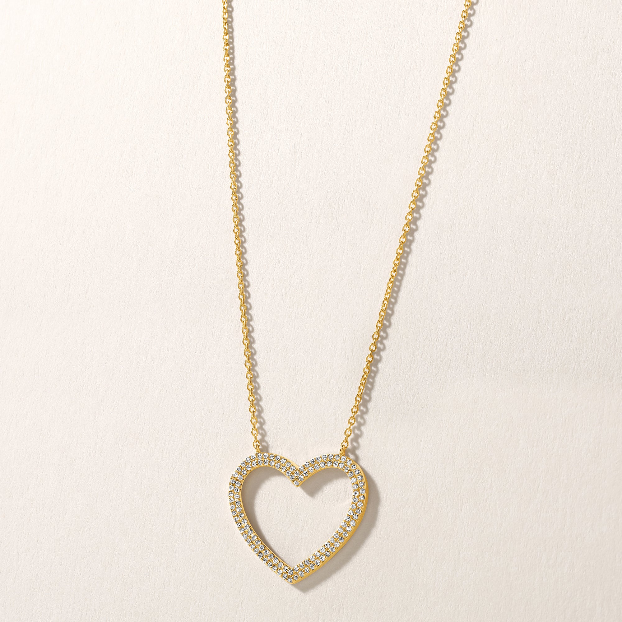 Certified 14K Gold 0.22ct Natural Diamond Open Heart Love Charm Pendant Necklace