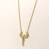 Certified 14K Gold 0.12ct Natural Diamond Love Wings Goth Angel Fairy  Necklace