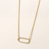 Certified 14K Gold 0.08ct Natural Diamond Paperclip Link Oblong  Necklace