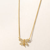 Certified 14K Gold 0.14ct Natural Diamond Dragonfly Cluster Pendant Necklace