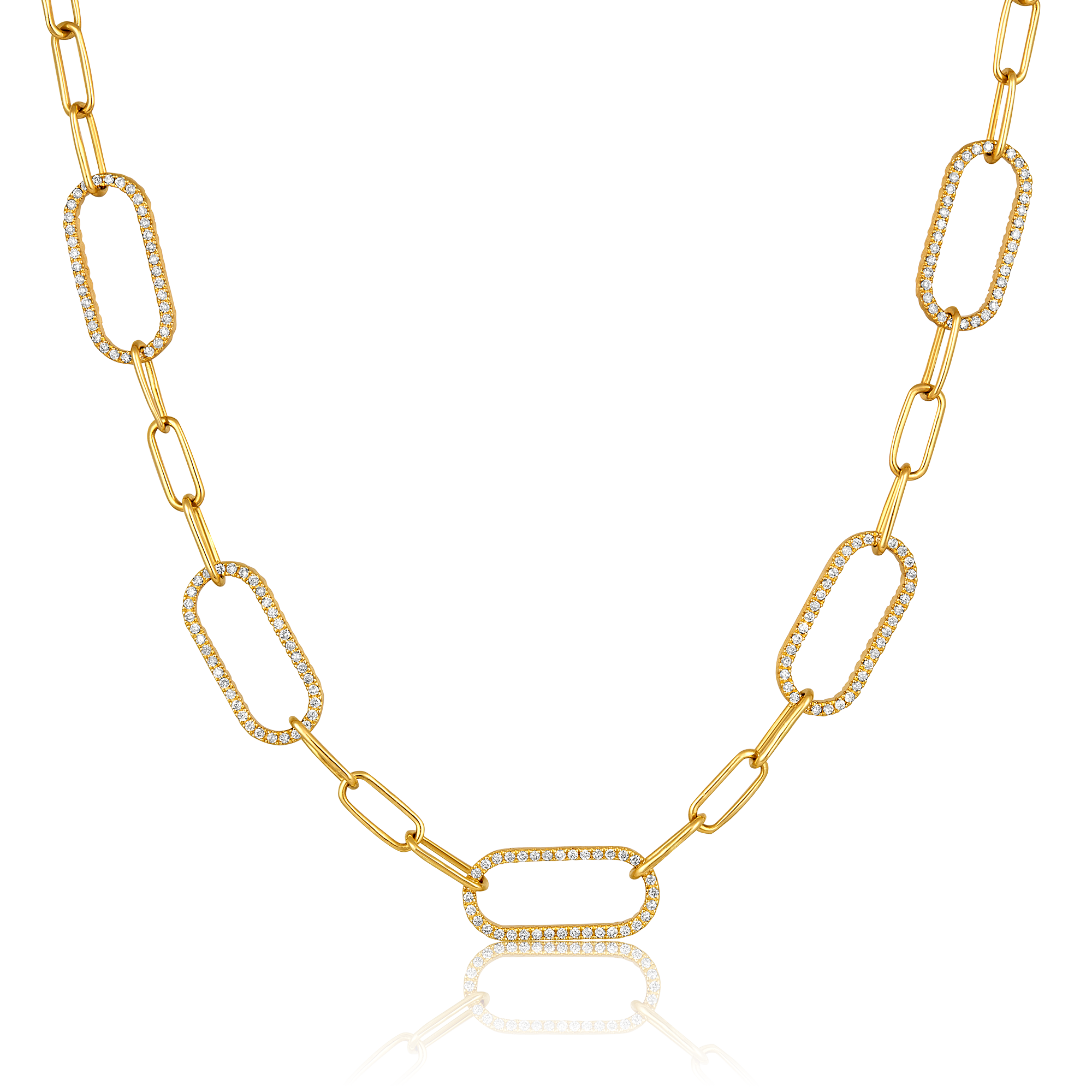 Certified 14K Gold 0.8ct Natural Diamond Paperclip Link Chain Designer Necklace