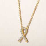 Certified 14K Gold 0.2ct Natural Diamond Ribbon Breast Cancer Aware Necklace