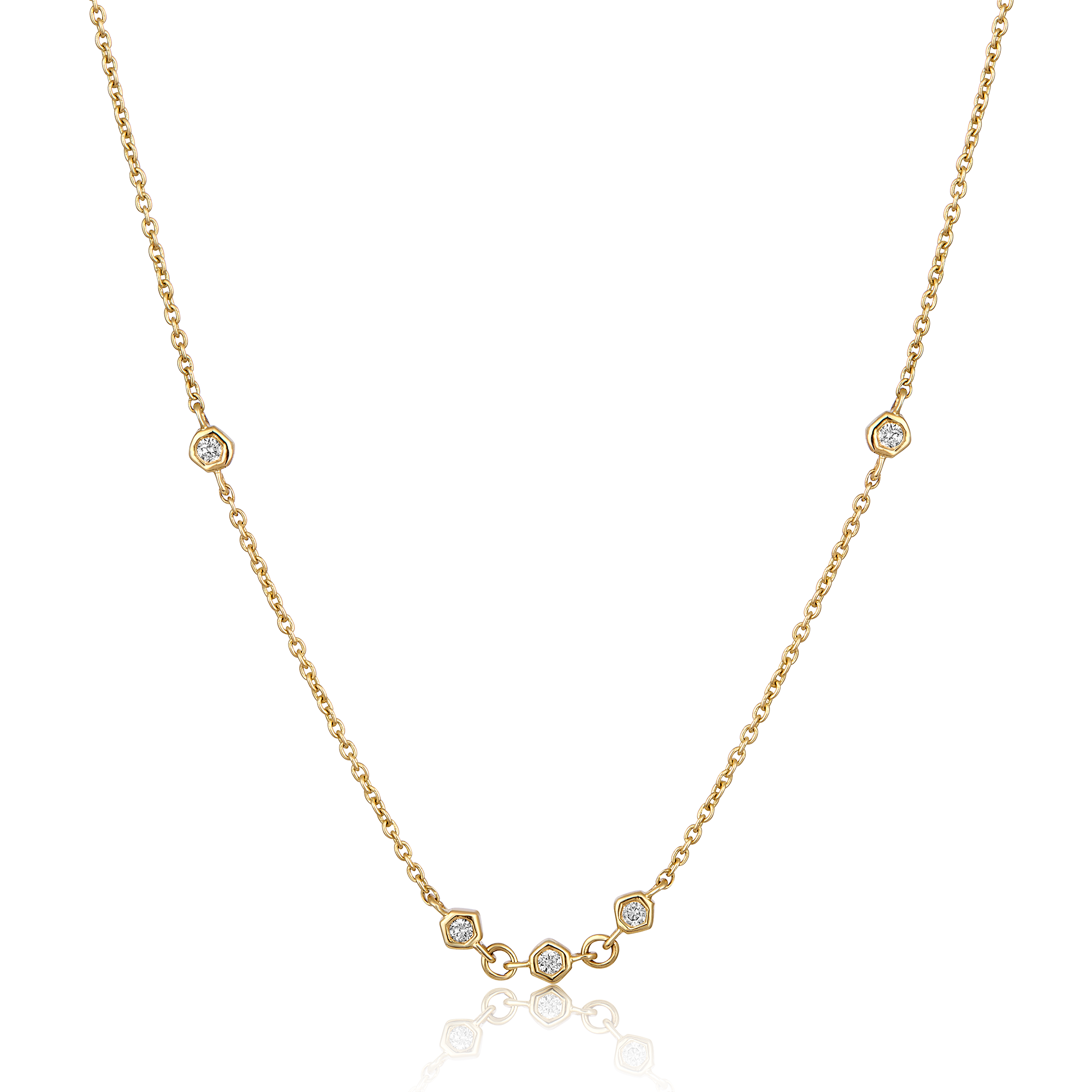 Certified 14K Gold 0.14ct Natural Diamond Multi Stone Station By Yard Necklace