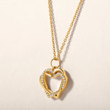 Certified 14K Gold 0.1ct Natural Diamond Heart Love Linked Pendant Necklace