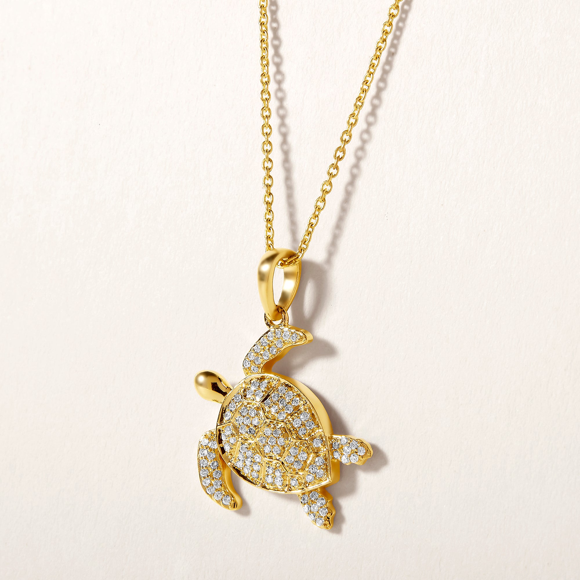 Certified 14K Gold 0.2ct Natural Diamond Tortoise Sea Turtle Pendant Necklace